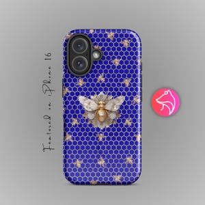Personalized Luxury Bee iPhone Case: Royal Blue Honeycomb, Customized Cover