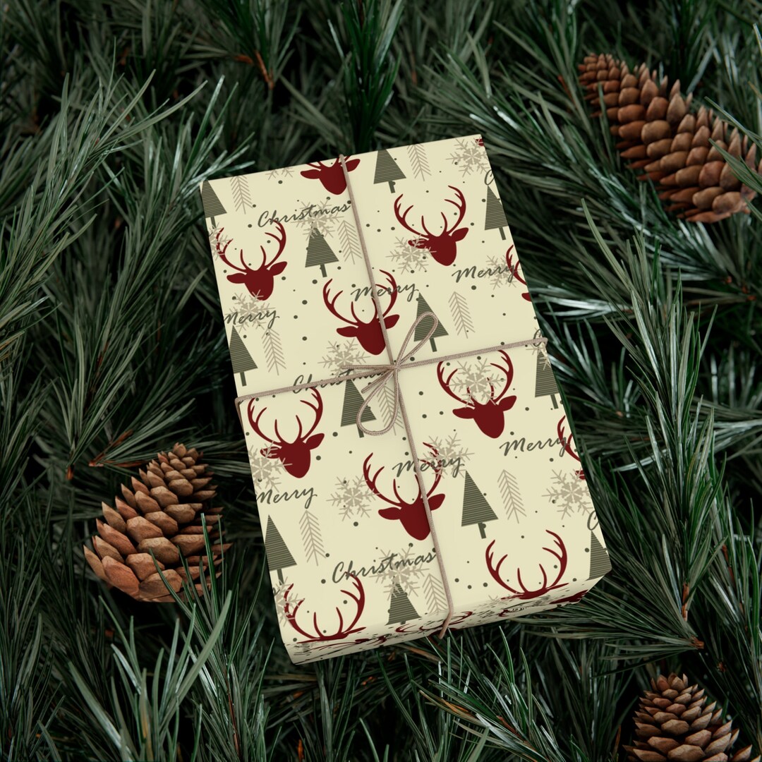 Ecofriendly Gift Wrap Deer & Pine Tree Pattern Unique Etsy