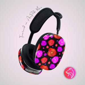 Floral AirPods Max Case: Glamorous Flower Glitter-effect Floral Dark Shimmering Blooms Design Cover