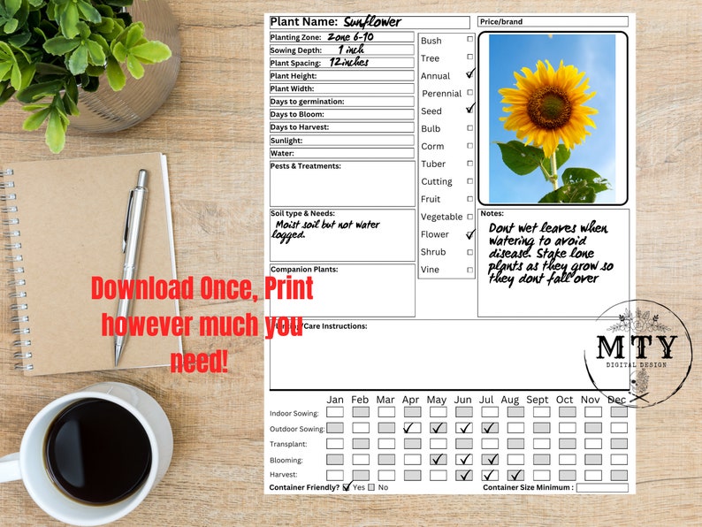 Digital Seed Information Template Gardener Seed Tracker Seed Recording Printable Garden Planning ...