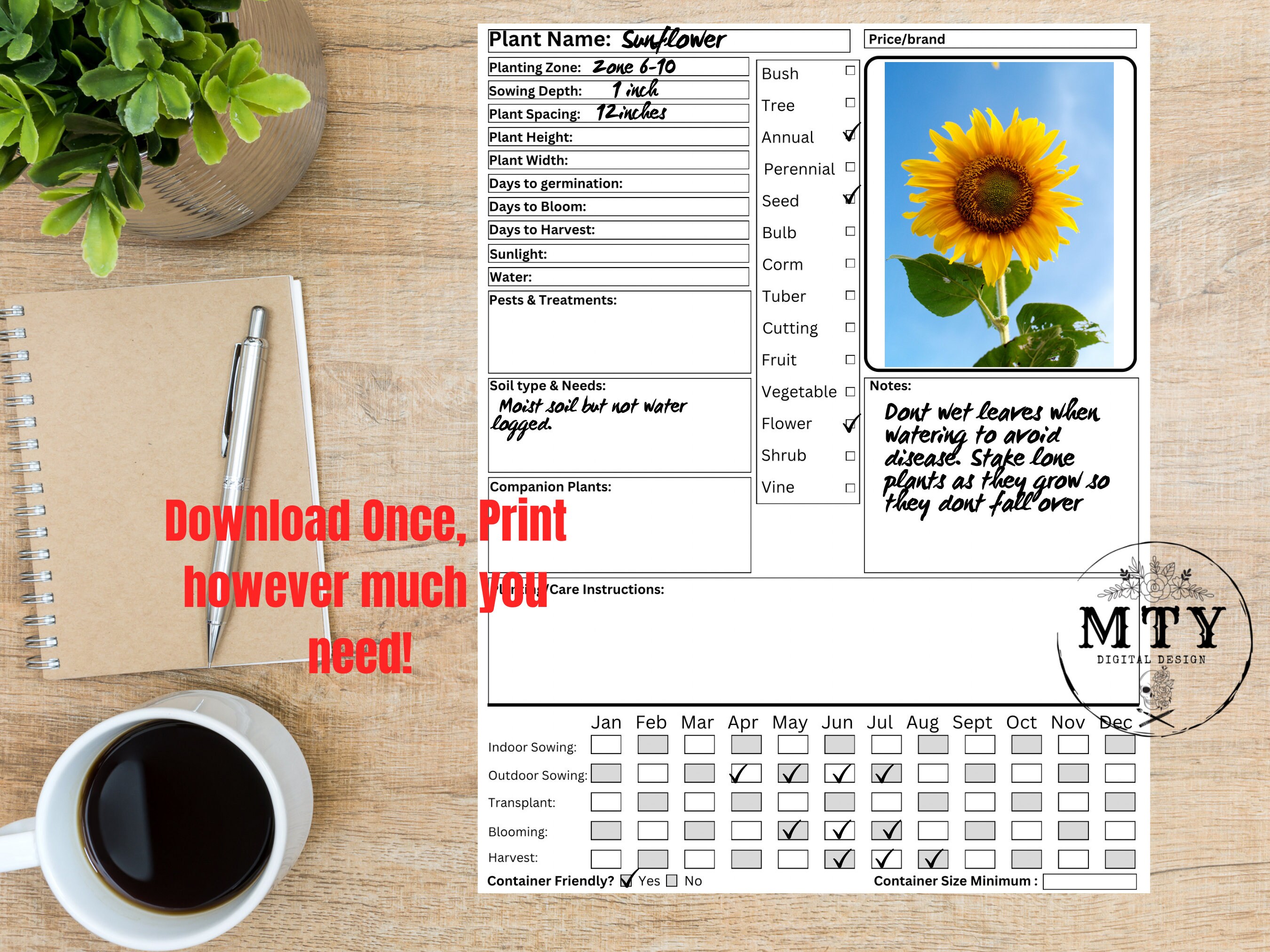 Digital Download Seed Information Template | Gardener Seed Tracker ...