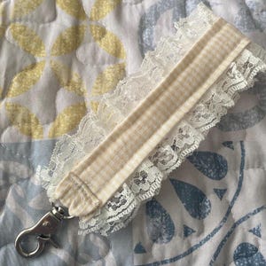 Handmade Keychain Wristlets | Cream colored cotton fabrics with lace detailing