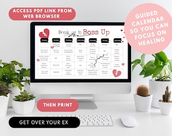 Get over him breakup calendar/Breakup Journal/ Relationship/ confidence builder/ Self Care Calendar/Get over a breakup/ Printable/Download