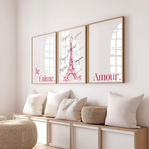 3er Set /Ich liebe dich auf französisch/ Eiffelturm/ Ich liebe dich in einer anderen Sprache/ Rosa Paris Dekor/ Französische Luxus Wand Kunst/ Rosa