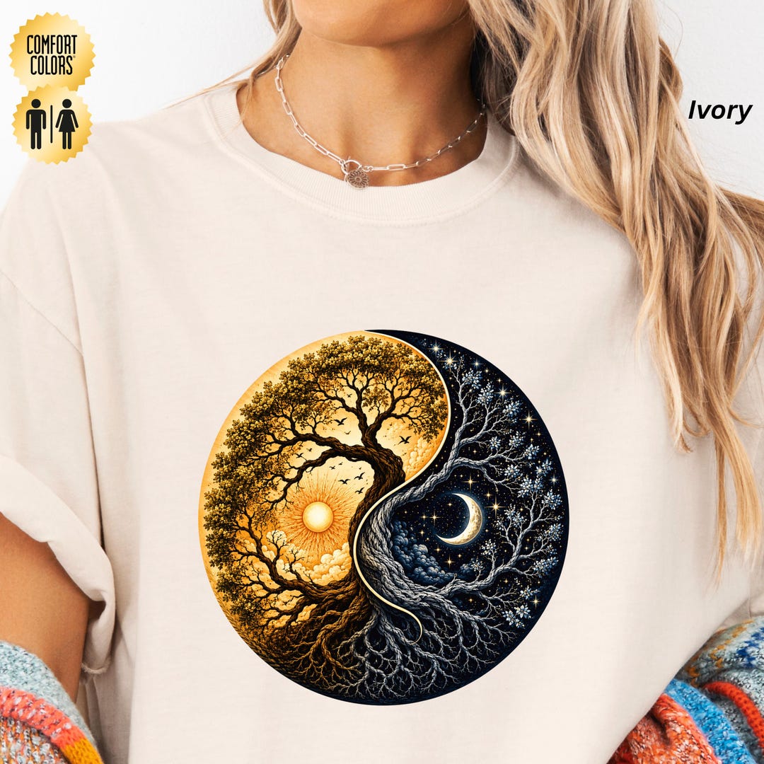 Yin Yang Tree of Life T-shirt, Sun and Moon Graphic Tee, Celestial ...