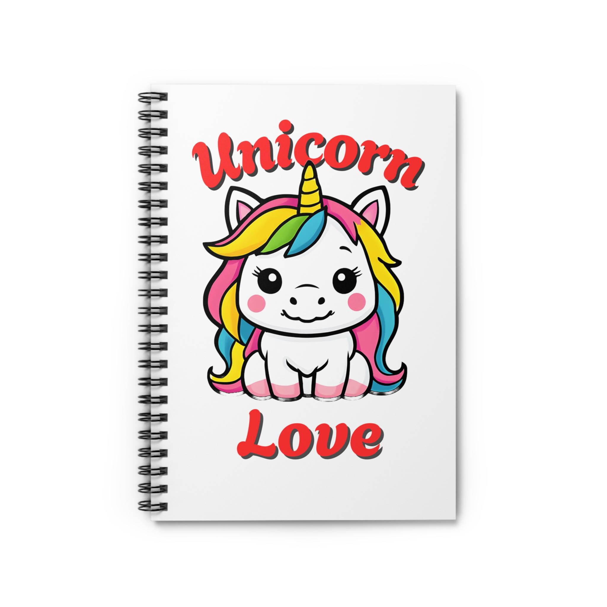 Unicorn Love Spiral Notebook - Ruled Line, Fun Colorful UnicornDesign for Writing, Notes, Poetry, Journaling, Diary