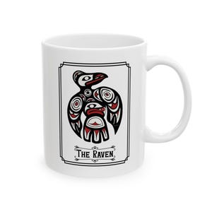 Tasse en céramique d&#39;art haïda, tasse corbeau haïda, cadeau unique pour les amateurs de café, tasse élégante buveurs de thé, tasse artistique en céramique