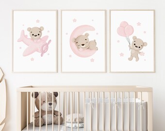 Set of 3 Teddy Bear Print, Nursery Decor, New Baby Boy Printable, Blue ...