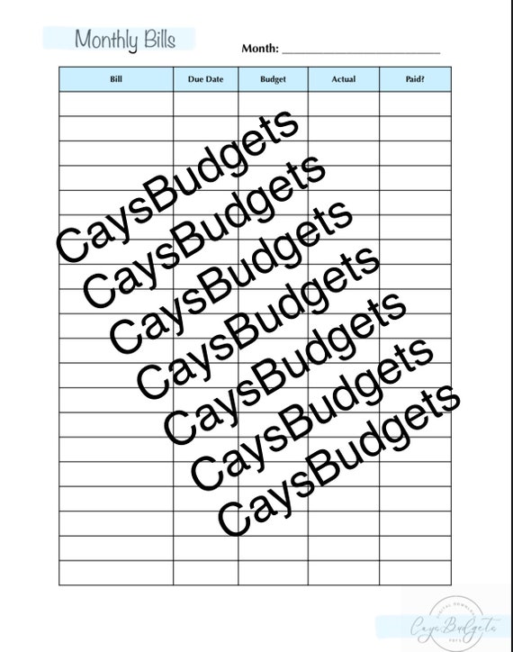 Monthly Bill Template - Etsy