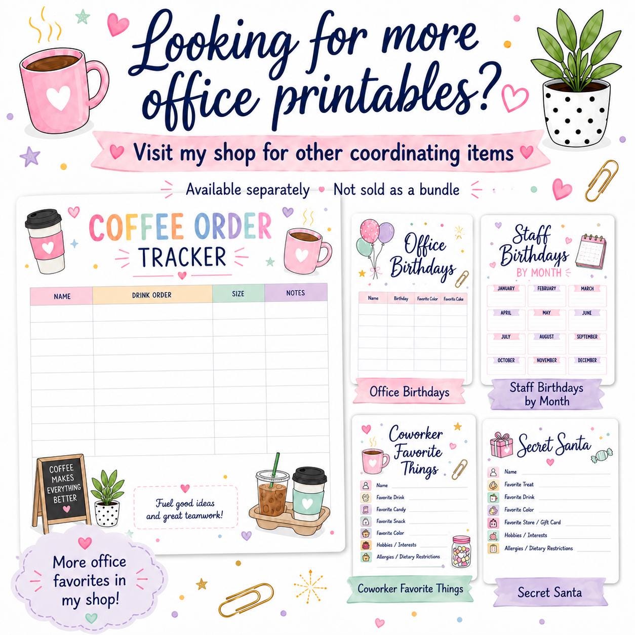 Coffee Order Tracker Printable | Office Coffee Run Sheet | Coworker ...