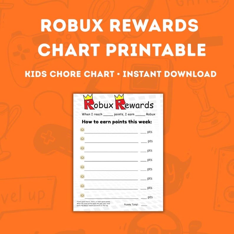 Robux Rewards Chart Printable | Roblox Chore Chart for Kids | Points ...