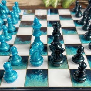 Handmade Resin Chess Set | Coral Current | Teal & Deep Ocean Chessboard | Bold Gift | Modern Coastal Decor | Made to Order