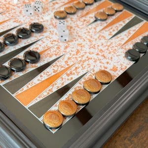 Handmade Backgammon Set | Tigers Eye | Custom Resin Game Board with Wood Disks & Dice | Ships to USA, UK, Canada, Australia | Made To Order