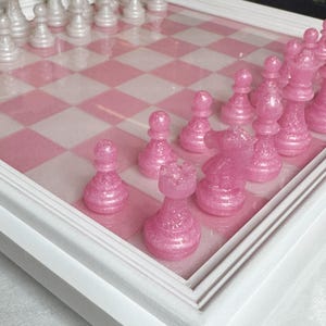 Handmade Resin Chess Set | Shimmering Pink & Pearlescent White ...
