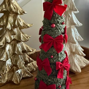 Handmade Red Bow Christmas Tree, Christmas Centepiece, Holiday Decor Gift