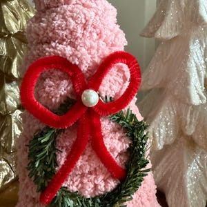 Handmade Pink Christmas Tree with Wreath; Girly Christmas Decor, Pink Christmas Decoration Gift
