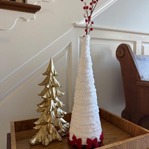 White Cone Christmas Tree with Red Bows, 26&quot; Winter Decor
