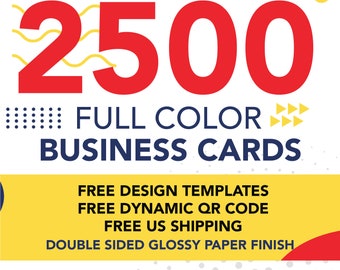 2500 Full Color Business Cards w/ Free Designs & Free QR Code - 16pt. Thickness Cardstock Double Sided Glossy Paper Finish