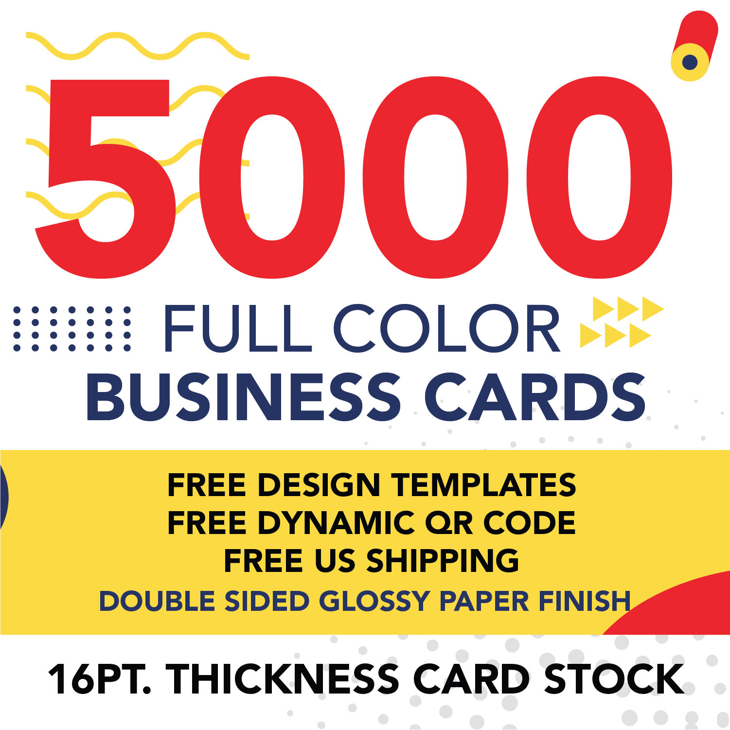 5000 Full Color Business Cards w/ Free Designs & Free QR Code 16pt