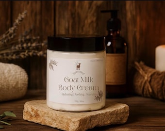 Ekologisk getmjölkskroppskräm 225 g – Naturlig fuktighetskräm för torr hud, eksemvänlig, handgjord kräm, känslig hud, ekologisk lyxig hudvård