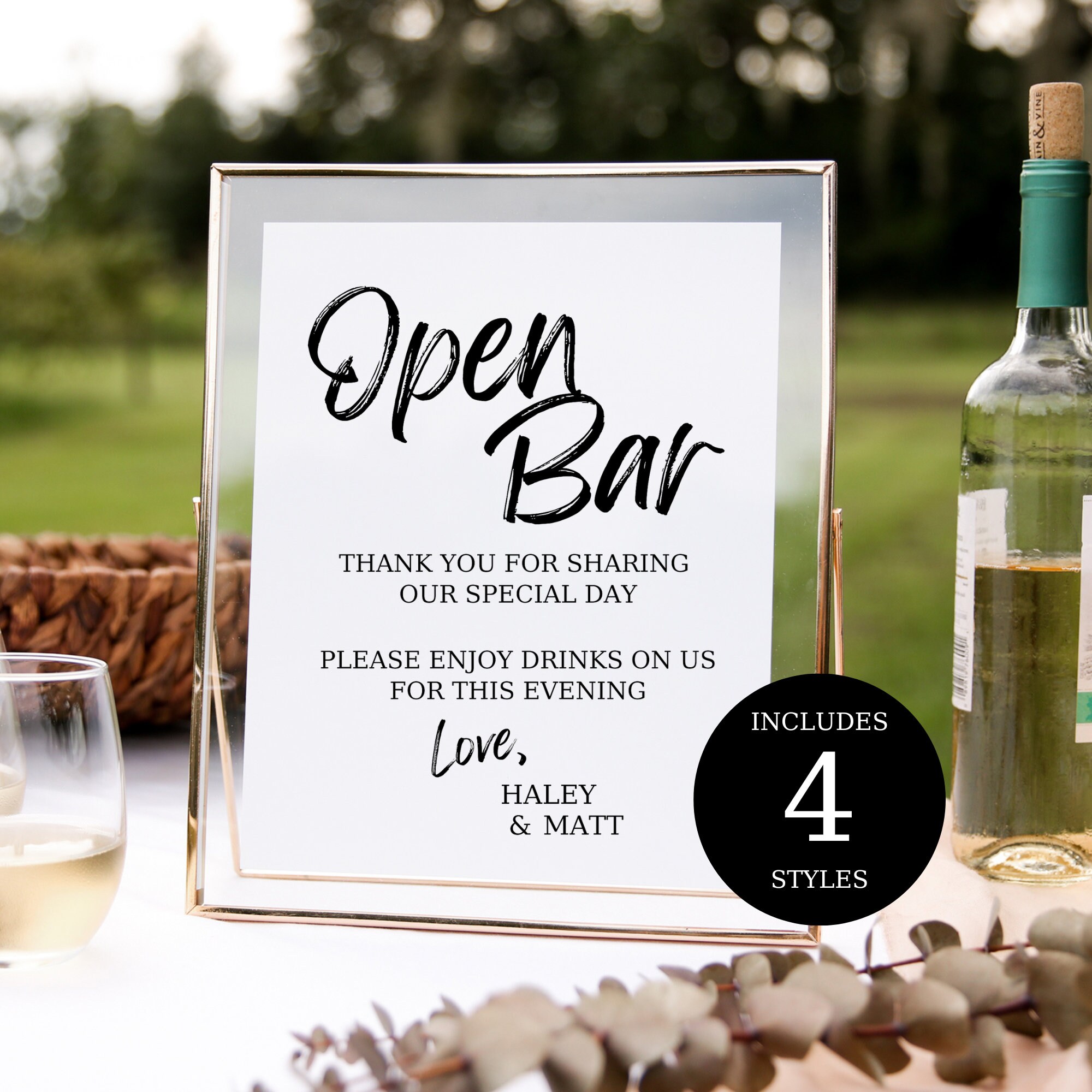 Modern Open Bar Sign Funny Open Bar Sign Modern Minimalist Wedding