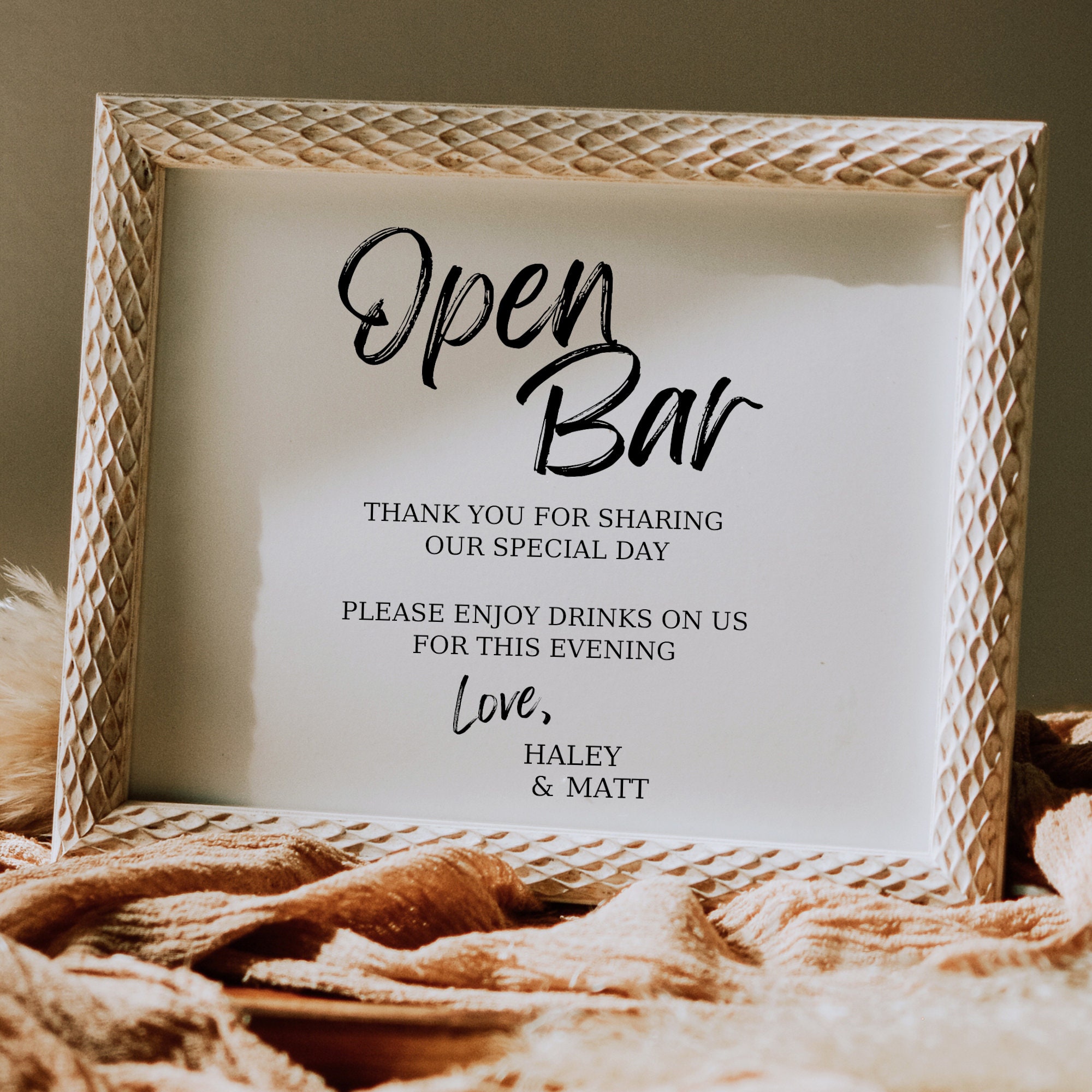 Modern Open Bar Sign Funny Open Bar Sign Modern Minimalist Wedding ...