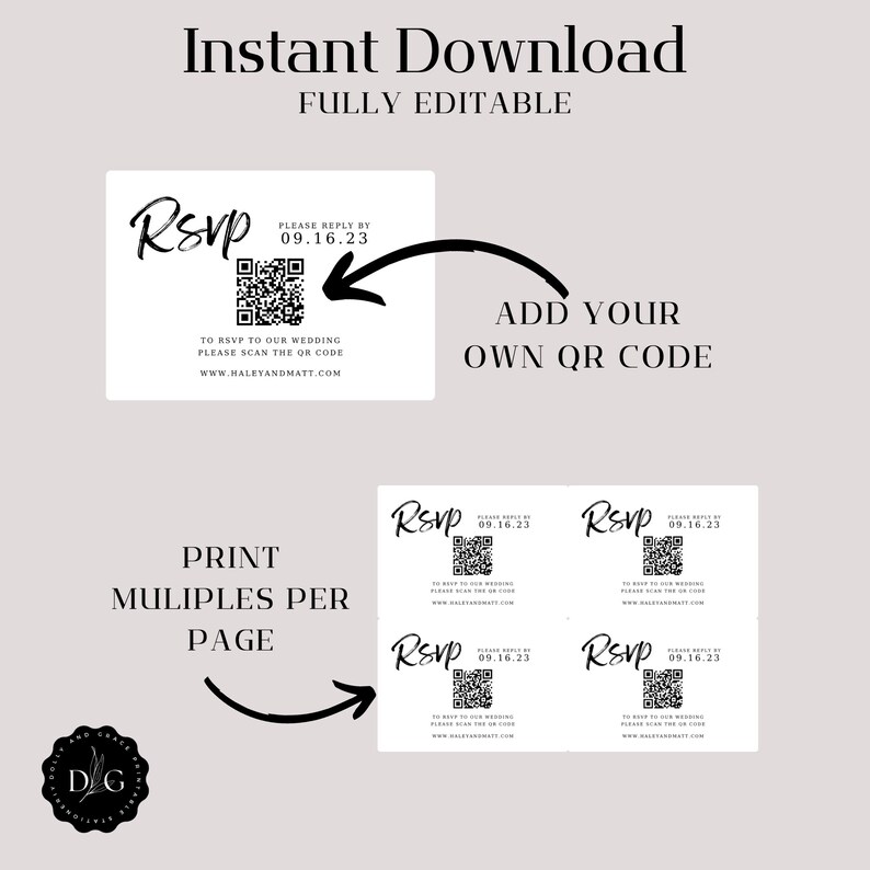 RSVP With QR Code Rsvp Card Modern Wedding Response Card Etsy