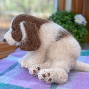 Knitted realistic beagle puppy, 9 inches, alpaca puppy, handmade dog, comfort toy, nursery decor, stuffed realistic puppy
