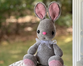 Crochet Bunny Plushie, Super Soft Velvet Yarn, Handmade Rabbit, Baby Gift
