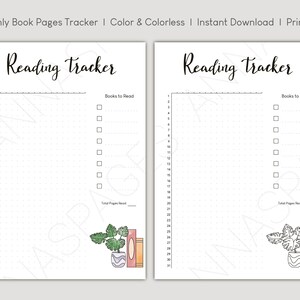 Monthly Book Pages Tracker, Reading Tracker | Dot Journal | Color & Colorless | 28, 30, and 31 Days | Printable, Instant Download, A4 PDF
