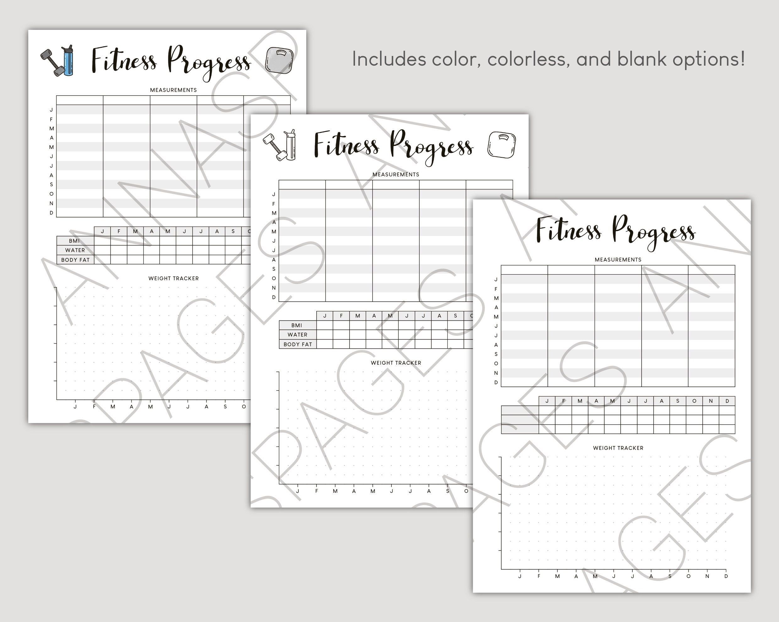 Yearly Fitness Progress Tracker | Dot Journal | Color & Colorless ...