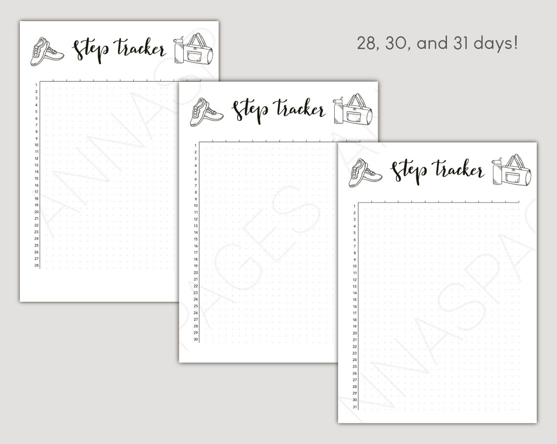 Monthly Step Tracker Dot Journal Color & Colorless 28, 30, and 31 Days ...