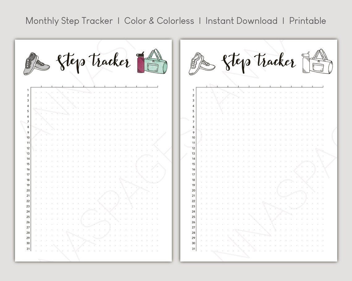 Monthly Step Tracker | Dot Journal | Color & Colorless | 28, 30, and 31 ...