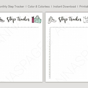 Monthly Step Tracker | Dot Journal | Color & Colorless | 28, 30, and 31 Days | Printable, Instant Download, A4 PDF