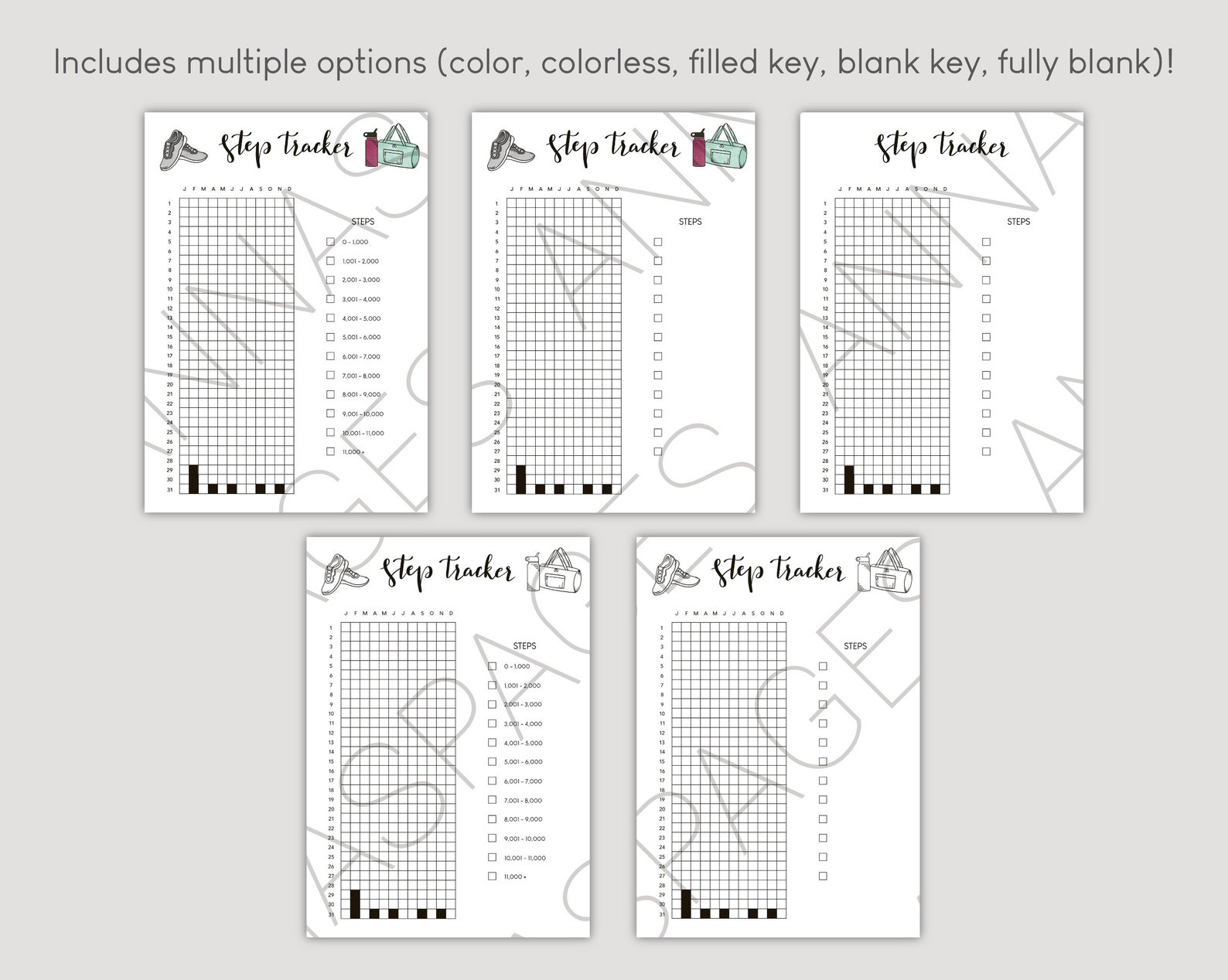 Yearly Step Tracker | Dot Journal | Color & Colorless, Multiple Options ...