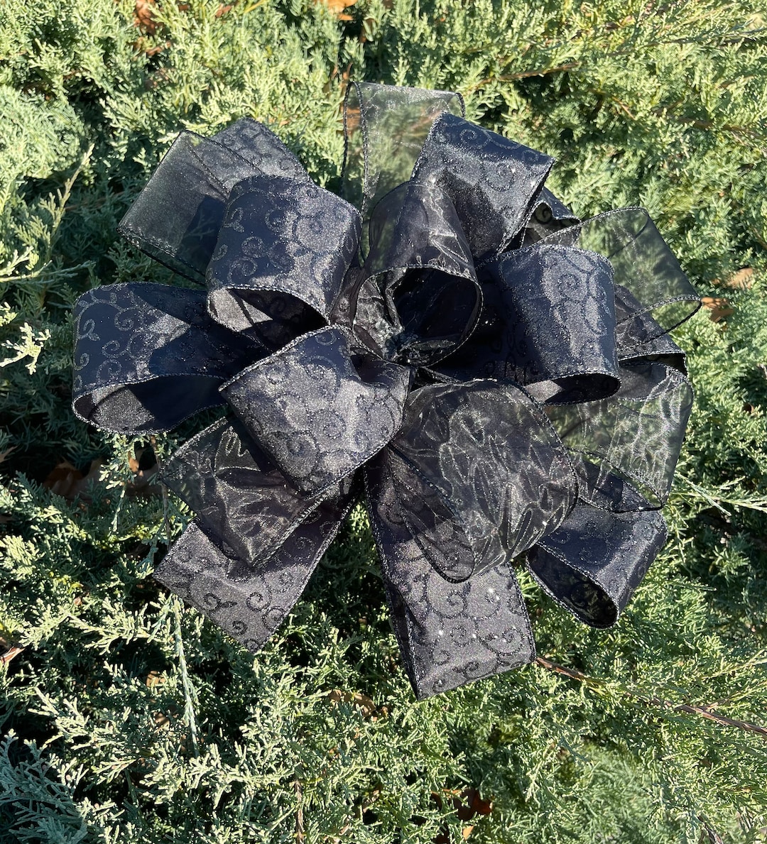 Black Christmas Tree Topper Bow Etsy