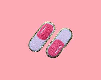 Set of 2 Pill Iron On Chenille Patch