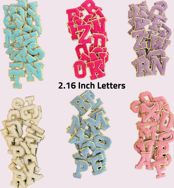 Chenille Letter Stick on Patch / A Through Z 2.16 Inches / Self Adhesive  Letters for Cosmetic Bags or Pouch / Personalized Gift 