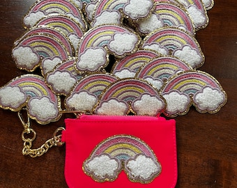 Parche adhesivo de arcoíris con purpurina - Parche para bolsa - Arcoíris - Parche autoadhesivo, Parche de arcoíris, Regalo - Personalizado - Parche para la vuelta al cole