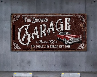 Personalized Garage Sign Men Cave Garage Sign Workshop Sign Basement Wall Decor Gift for Guys Outdoor Decor Father's Day Gift Large Canvas