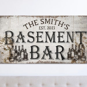Custom Basement Bar Sign, Personalized Canvas Sign, Family Name Wall Art, Man Cave Wall Decoration, Rustic Home Pub Sign, Housewarming Gift