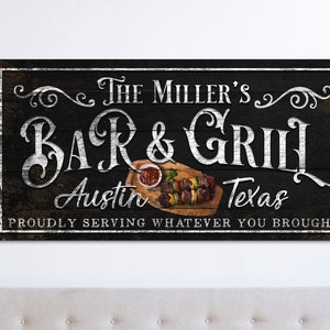 Personalized Backyard Bar and Grill Sign Custom Outdoor Sign Family Name Sign Porch Decor Backyard Decoration Large Canvas Wall Art