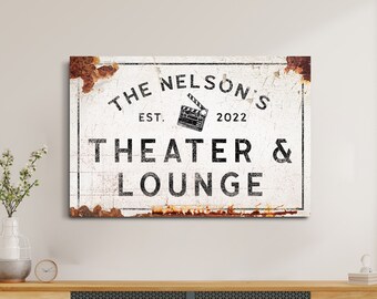 Custom Theater Sign Rustic Lounge Sign Home Theater Wall Art Family Name Hobby Room Wall Decor Personalized Movie Room Custom Canvas Decor