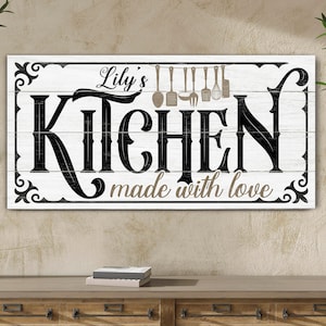 Personalized Kitchen Sign, Custom Dining Room Decor, Seasoned With Love, Family Kitchen Sign, Rustic Farmhouse Canvas Art, Housewarming Gift