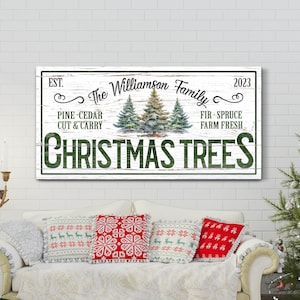 Personalized Christmas Tree Farm Sign, Primitive Country Decor, Christmas Canvas Wall Art, Vintage Winter Decor, Farmhouse Christmas Decor