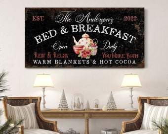 Gepersonaliseerde Bed & Breakfast teken, familienaam teken, logeerkamer decor, eetkamer decor, cadeau voor haar, rustieke moderne boerderij kunst aan de muur