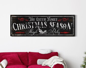 Aangepaste kerstseizoen teken sleetochten teken familienaam teken veranda decoratie feestelijke kerst kunst aan de muur vakantie seizoen teken canvas kunst