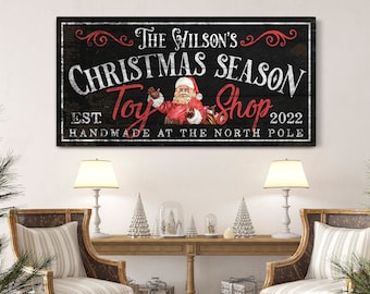 Aangepaste kerstseizoen speelgoedwinkel teken Kerstman teken traditionele vakantie decoratie moderne boerderij kerstversiering enorme canvas kunst aan de muur