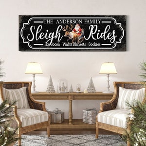 Personalized Sleigh Rides Sign, Custom Christmas Sign, Holiday Seasonal Home Decor, Vintage Xmas Wall Art, Farmhouse Christmas Canvas Decor