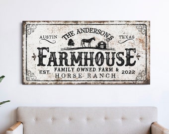 Personalized Farmhouse Horse Ranch Sign, Horse Ranch, Vintage Ranch Decor, Outdoor Rustic Ranch Wall Decor, Modern Farmhouse Canvas Wall Art